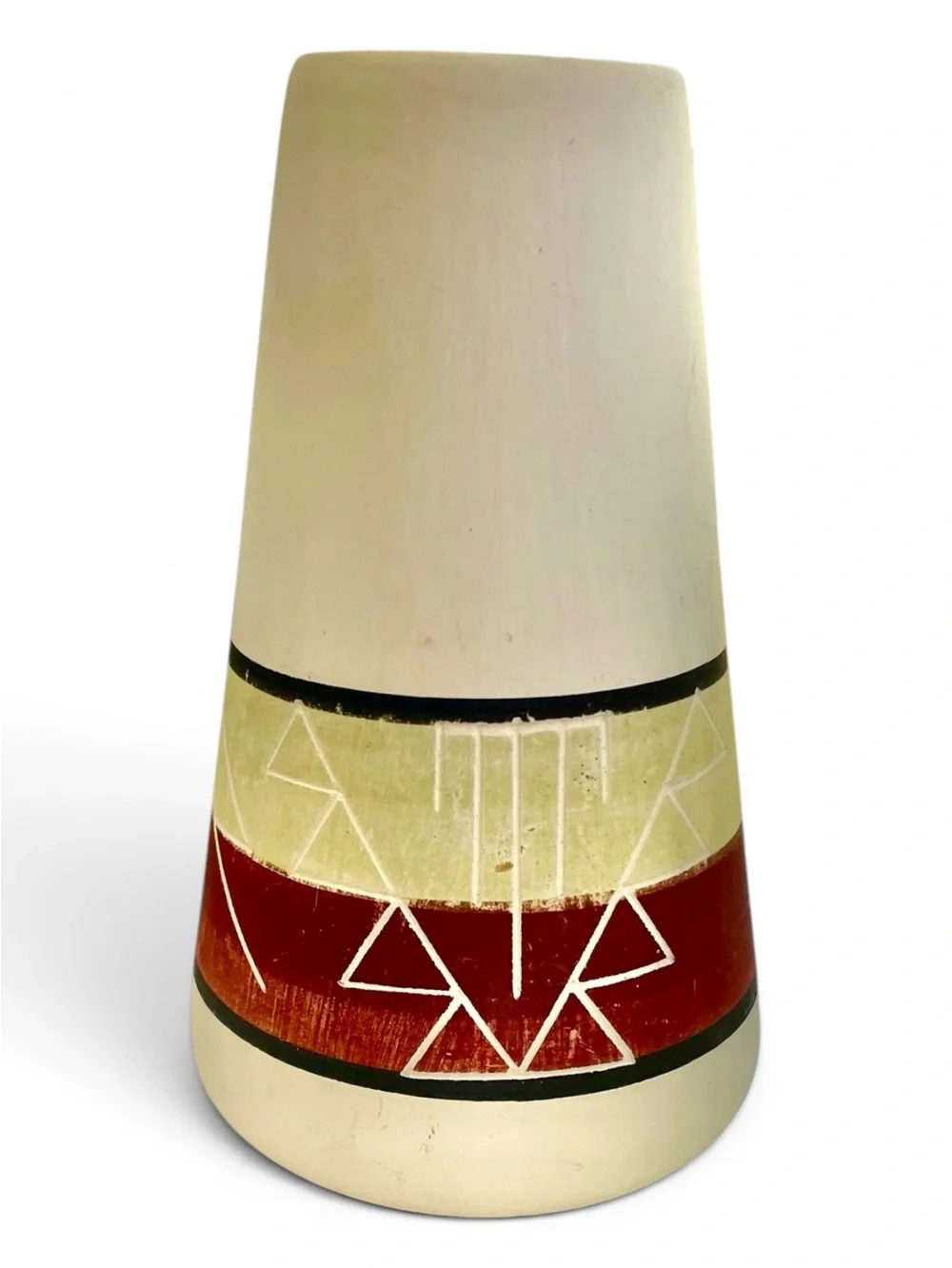 Vintage Sioux pottery vase, unglazed, a few scuffs, signed by  artist